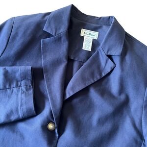 L.L. Bean Women's Petite Navy Linen Cotton Blend Blazer Jacket Size 10